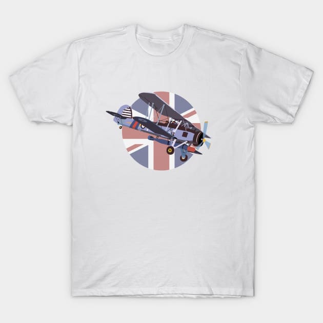 Fairey Swordfish British Torpedo Bomber with British Flag T-Shirt by NorseTech